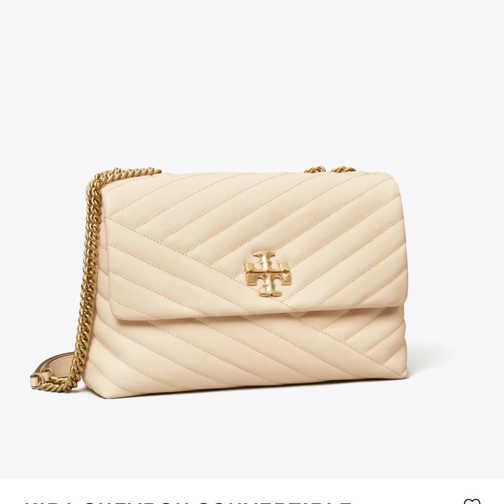 Tory Burch Cream and Gold Quilted Shoulder Bag